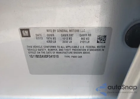 2013 Chevrolet Malibu 1Ls from USA, damaged, VIN 1G11B5SA9DF341510